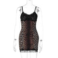 Women Clothing Fall Sexy Sexy Lace Edge Leopard Print Sling Sheath Dress