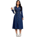 Women Clothing Denim Waist Slimming Thin High Class Elegant Anti Aging Long Sleeves Dress