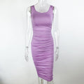 Summer Sexy Women Wear Solid Color Tight Backless Sleeveless Pleated Dress