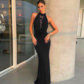 French Women Clothing Winter Lace Stitching Sexy Hollow Out Cutout Backless Split Halter Dress