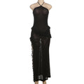 Summer Women Sexy Halter Strap Side Slit Stringy Selvedge Dress
