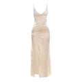 Spring Women Clothing Elegant Slim Fit V neck Brace Stitching Lace Split Sexy Hip Dress