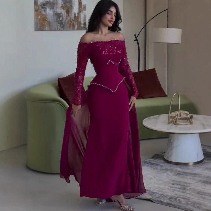 Fall Long Elegant Graceful Rhinestone Waist Tight Dress