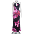 Women Clothing Spring Casual Floral Print Cross Halterneck Lace up Fishtail Maxi Dress