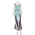 Women Striped Printed V neck Strap Slim Fit Dress
