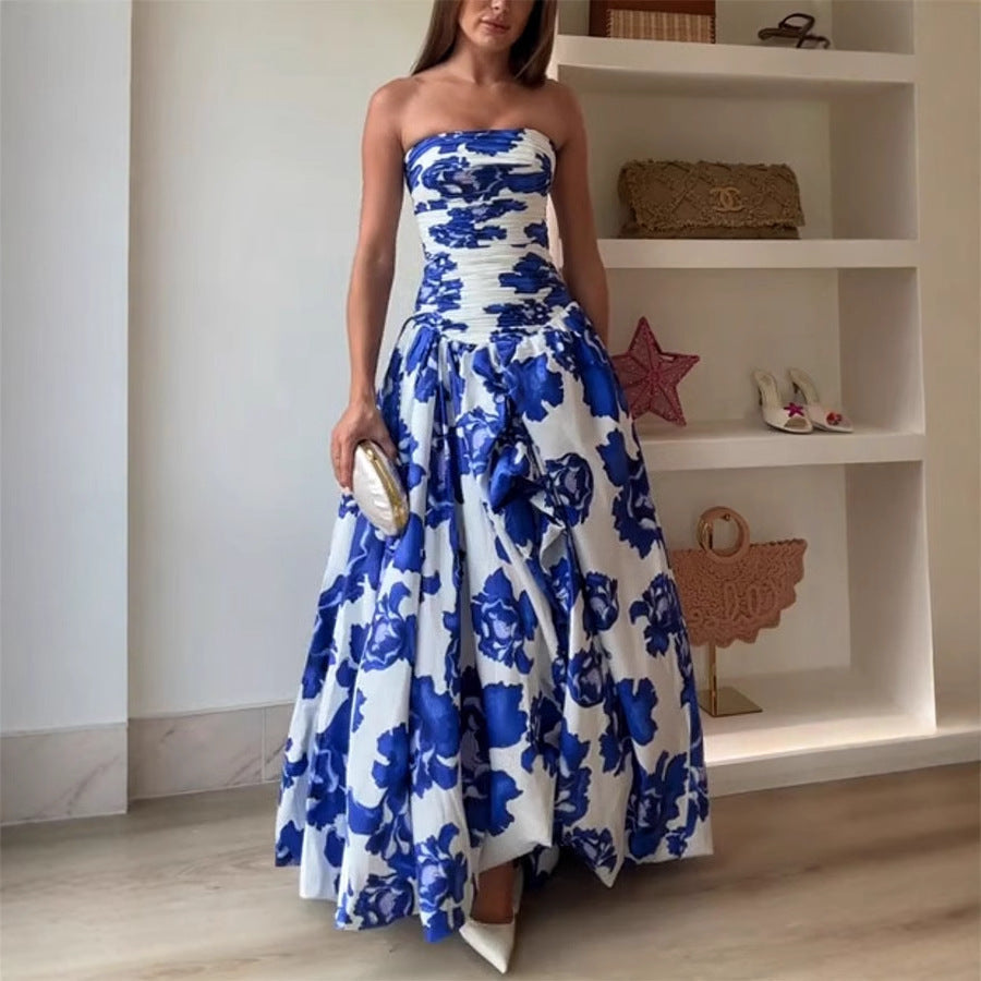 French Socialite Dress Tube Top High Waist Pleated Design Pettiskirt Women Dress