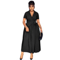 Elegant Office Collared Waist Tight Lace up Loose Dress