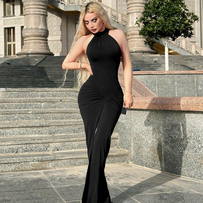 Women Summer Back Zipper Pleated Sleeveless Dress