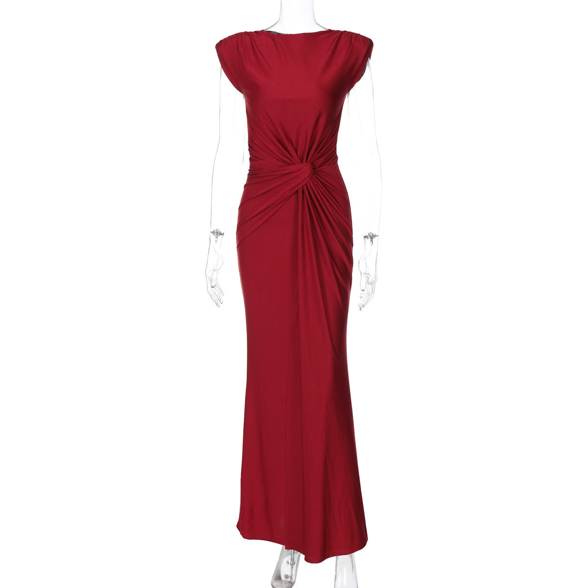 Women Clothing Winter Slim Pleated Solid Color Sleeveless Dress Women