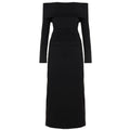 Elegant Graceful Women Dress Solid Color off Shoulder Pleated Slim Fit Figure Flattering Maxi Dress