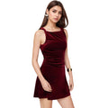 Vintage Velvet Dress Women's Burgundy Camisole Slim Fit Slimming Inner Wear Dress Socialite