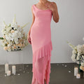 Mesh Strap Dress Sexy Sexy Backless Irregular Asymmetric Wooden Ear Split Sheath Dress
