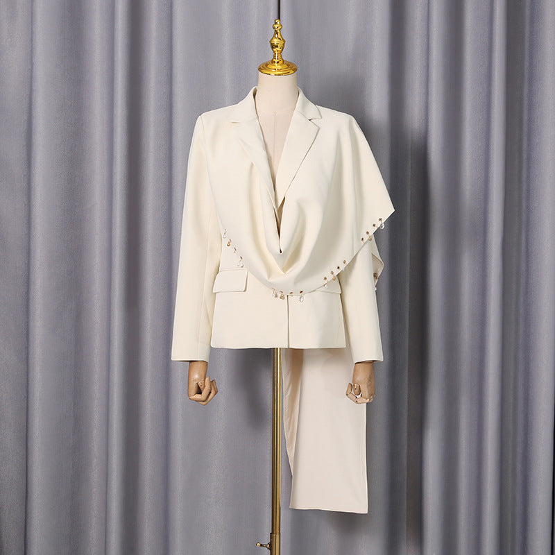 Spring Elegant Metal Ring Stitching Design Long Sleeve Shawl Blazer Women