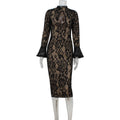 Sexy Women Wear Long Sleeve Lace Hollow Out Cutout out Slim Fit Elegant Sexy Hip Dress