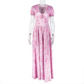Sweet Women Clothing Printing Elegant A line Dress Pleated V neck Bubble Sleeve Length Dress