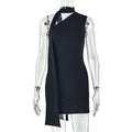 Street Women Clothing Solid Color Lace up Tight Waist Hip Dress Diagonal Collar Sleeveless Slimming Short Dress