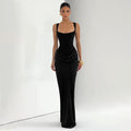 Women Clothing Autumn Winter Simple Solid Color Elegant Square Collar Sleeveless Slim Fit Maxi Dress