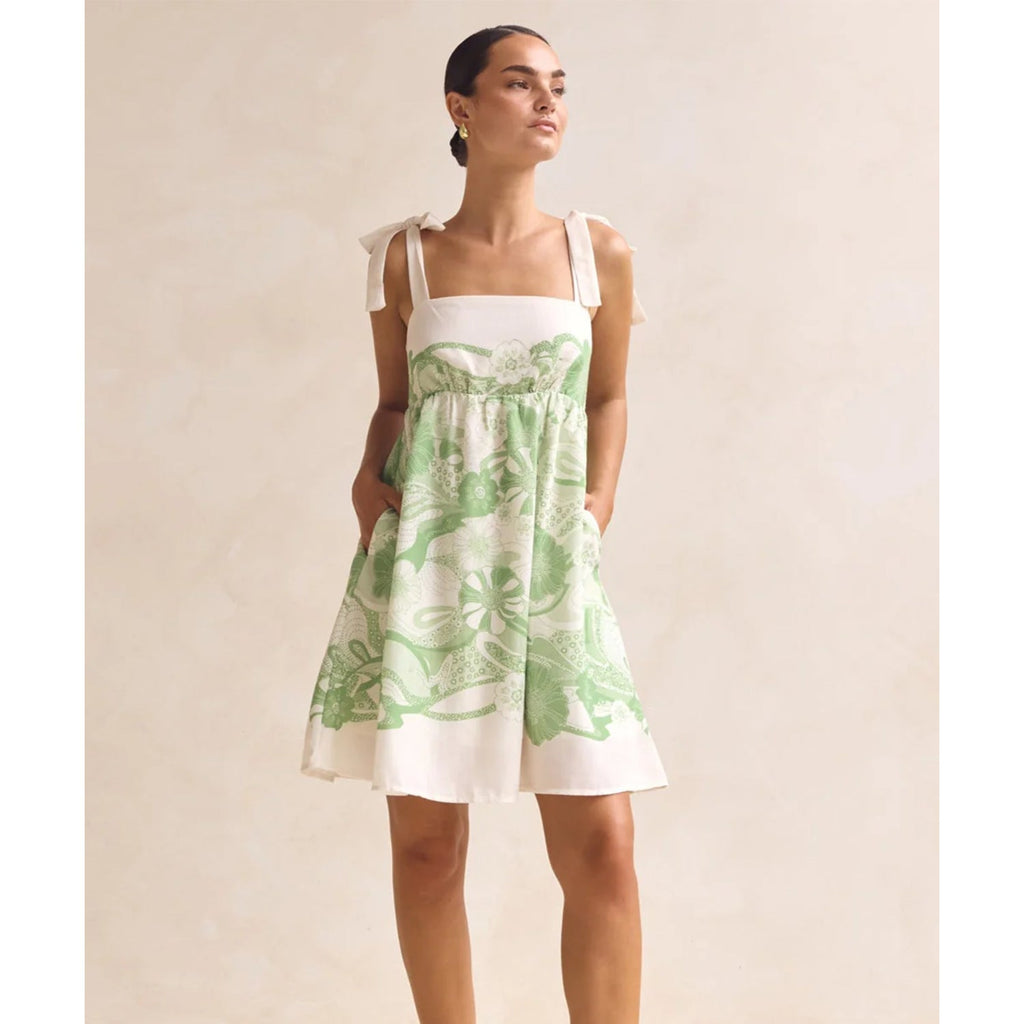 Spring Summer Holiday Positioning Printing Lace up Short Dress