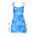 Summer Waist Controlled Hip Dress Mesh Printing Slip Dress