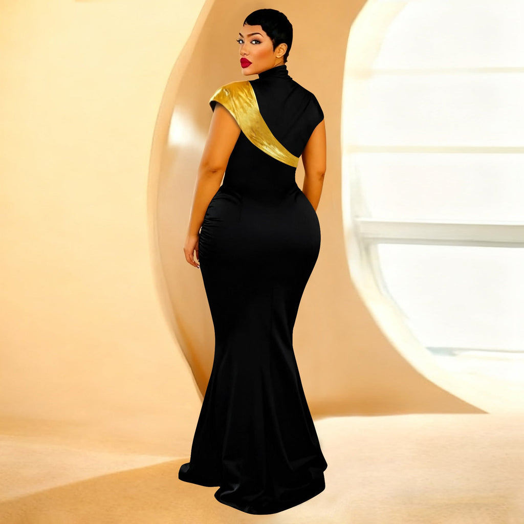 Women Clothing Color Contrast Bronzing Sexy Slim Dress