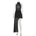 Summer Women Wear Sleeveless Halter Chest Hollow Out Cutout out All Match Polka Dot Irregular Asymmetric Mop Dress Waist Tight Dress