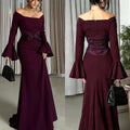 Women Clothes Long Sleeve off Shoulder Stitching Ruffle Slim Dress
