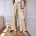 Wide Leg Pants Women Pleated Chiffon High Waist Loose Culotte Large Swing Drape Spring Summer Casual Trousers