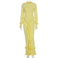 Autumn Dress Elegant Ruffle Decorative Slim Women Clothing Long Sleeve Dress