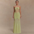 Summer Sleeveless Tube Top Dress Sexy Pleated Hollow Out Cutout Slim Dress for Women