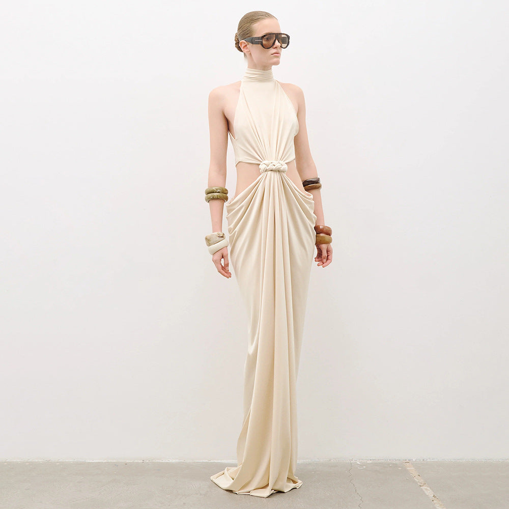 Twisted Hollow Out Cutout out Embellished Maxi Dress Winter Women Clothing Turtleneck Sleeveless Cropped Outfit Niche Dress Visual