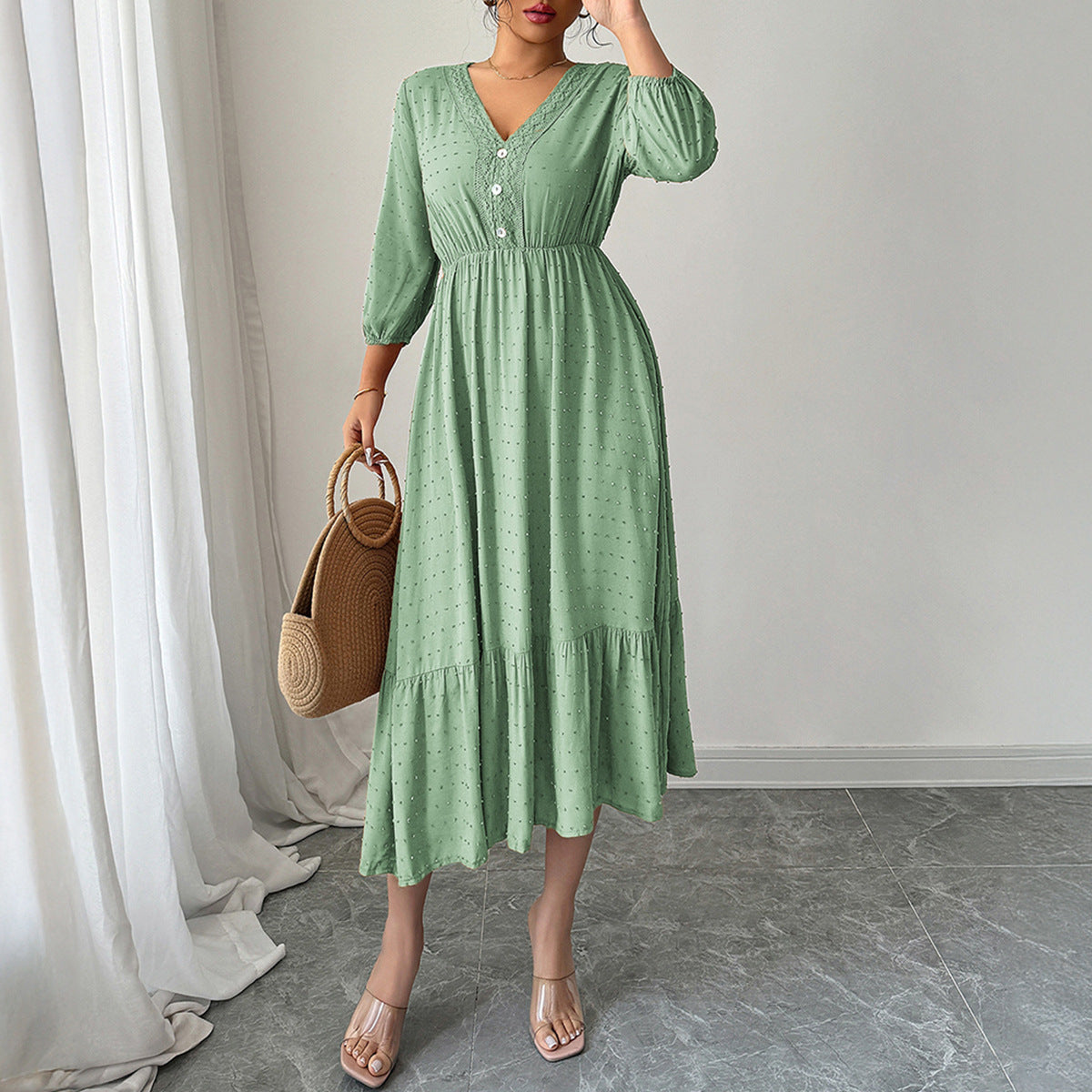 Women Clothing Autumn Casual Holiday All Match Long Dress
