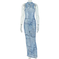 Women Clothing Micro Transparent Sexy Waist Tight Hip round Neck Maxi Dress