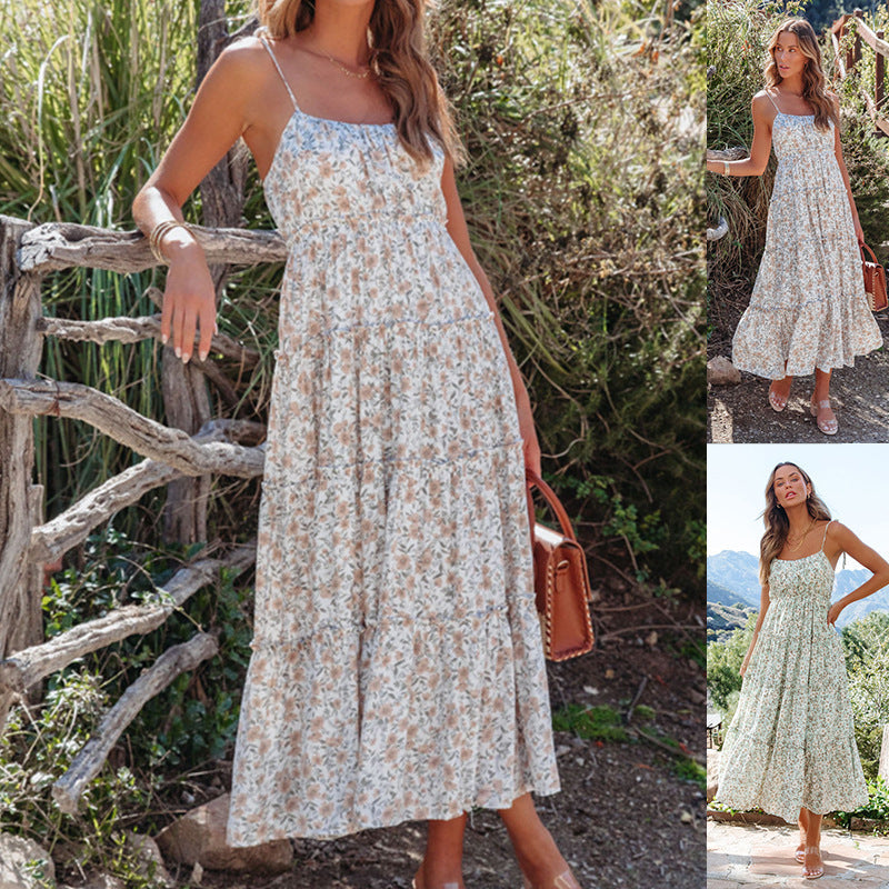 Women Clothing Summer Holiday Floral Strap Dress
