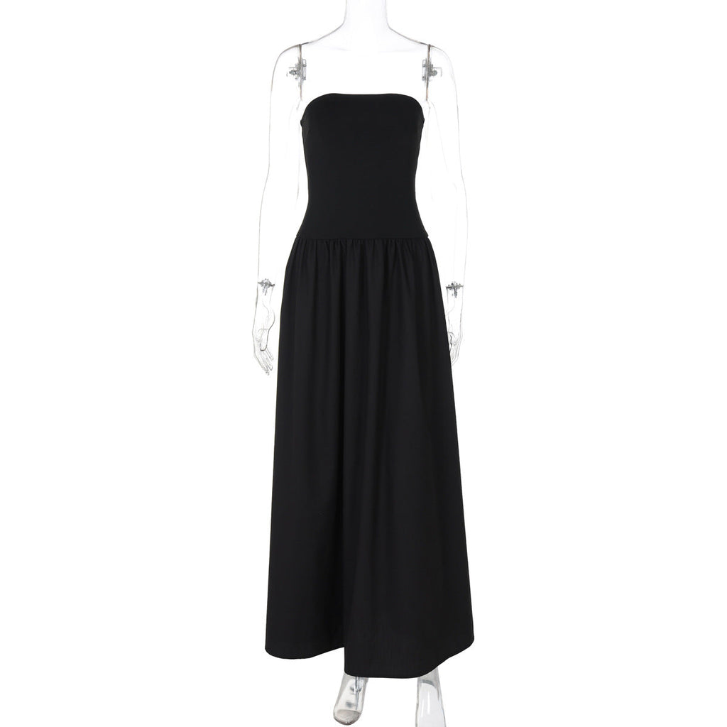 Sexy off Neck Street Loose Long Elegant Tube Top Solid Color Dress for Women
