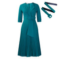 Autumn Winter Women Clothing Office Tailored Collar Pleat Waisted Dress