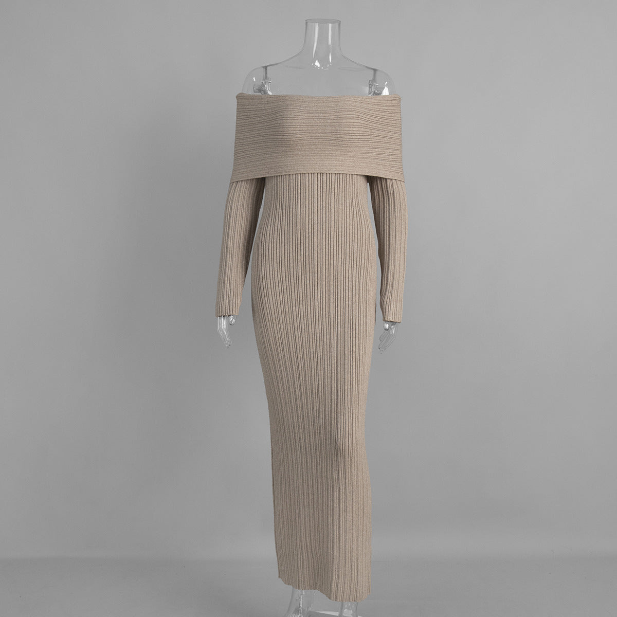 Knitted off Shoulder Long Sleeved Dress Autumn Winter off Shoulder Hip Knitwear Dress Women