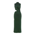 Autumn Winter Women Stitching Sexy Hollow Out Cutout out Solid Color Slim Fit Sheath Fishtail Dress