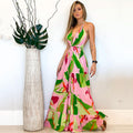 Spring Summer Women Clothing Deep V Plunge neck Backless Dress Bohemian Floral Strap Dress Women