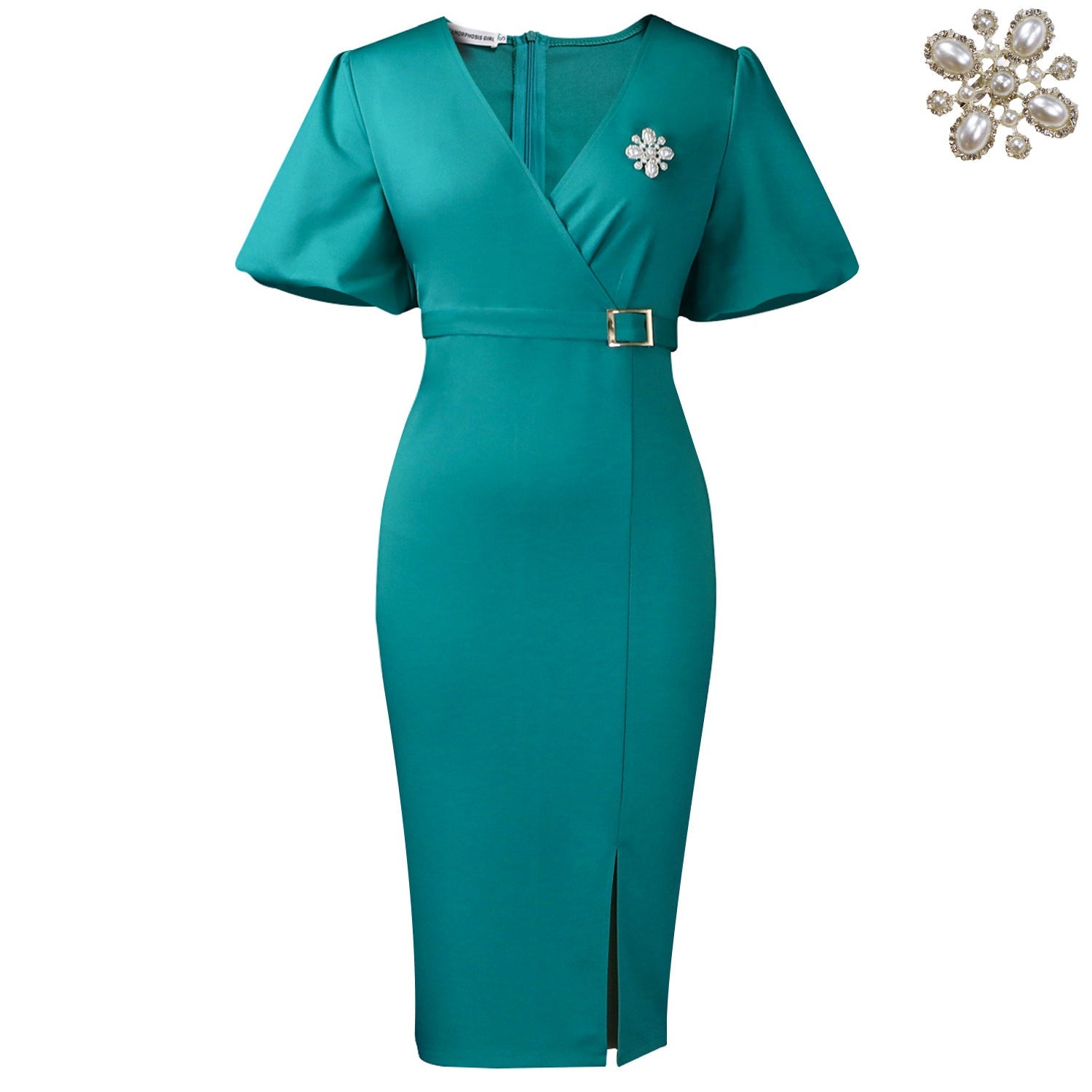 African Women Clothing Lantern Sleeve Summer V neck Hip Office Split Dress