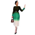 Women Clothing Gradient Positioning Printing Long Sleeve Pleated Dress