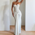 Women Evening Maxi Dress Waist Slimming Ribbon Tube Top Dress