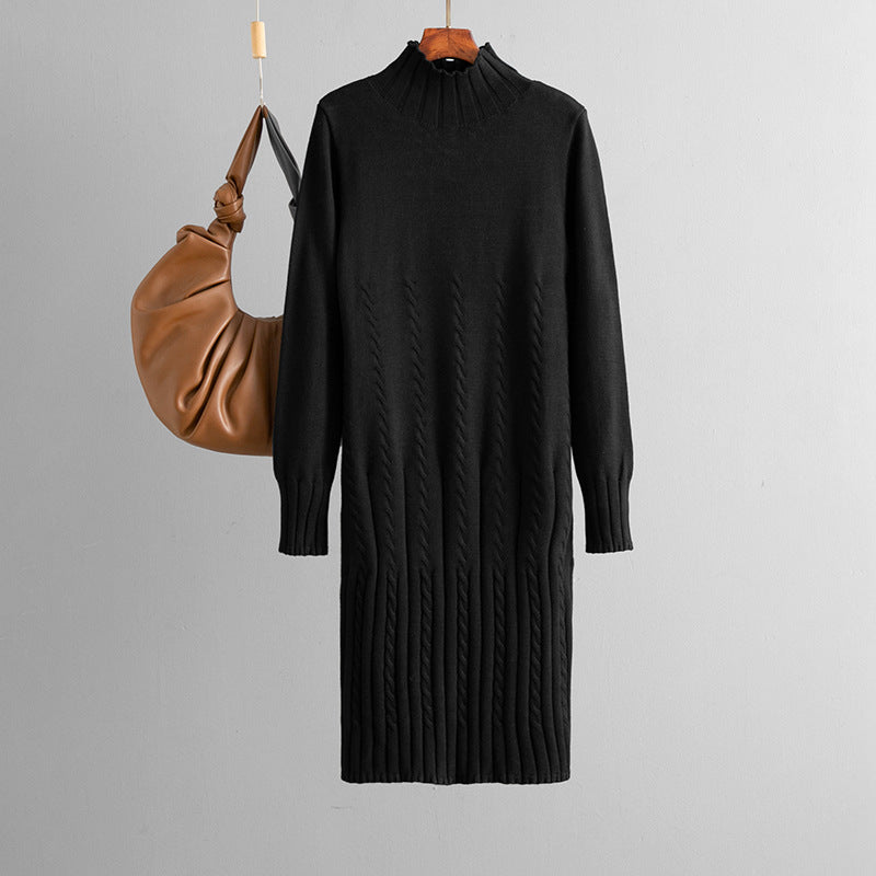 Thickened Knitting Dress Women Autumn Winter Mid Length over the Knee Match with Coat Sweater Inner Wear Bottoming