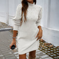 Women Clothing Autumn Winter Elegant Turtleneck Hip Wrapped Sweater Dress