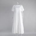 Cotton round Neck Puff Sleeve Dress Spring Summer Solid Color Loose Casual Dress for Women