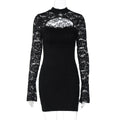 Women lothing Autumn Sexy Lace Hollow Out Cutout out Tight Sheath Dress