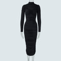 Autumn Elegant Socialite Private Clothing Stand Collar Long Sleeve Waisted Slim Fit Package Hip Pleated Niche Dress