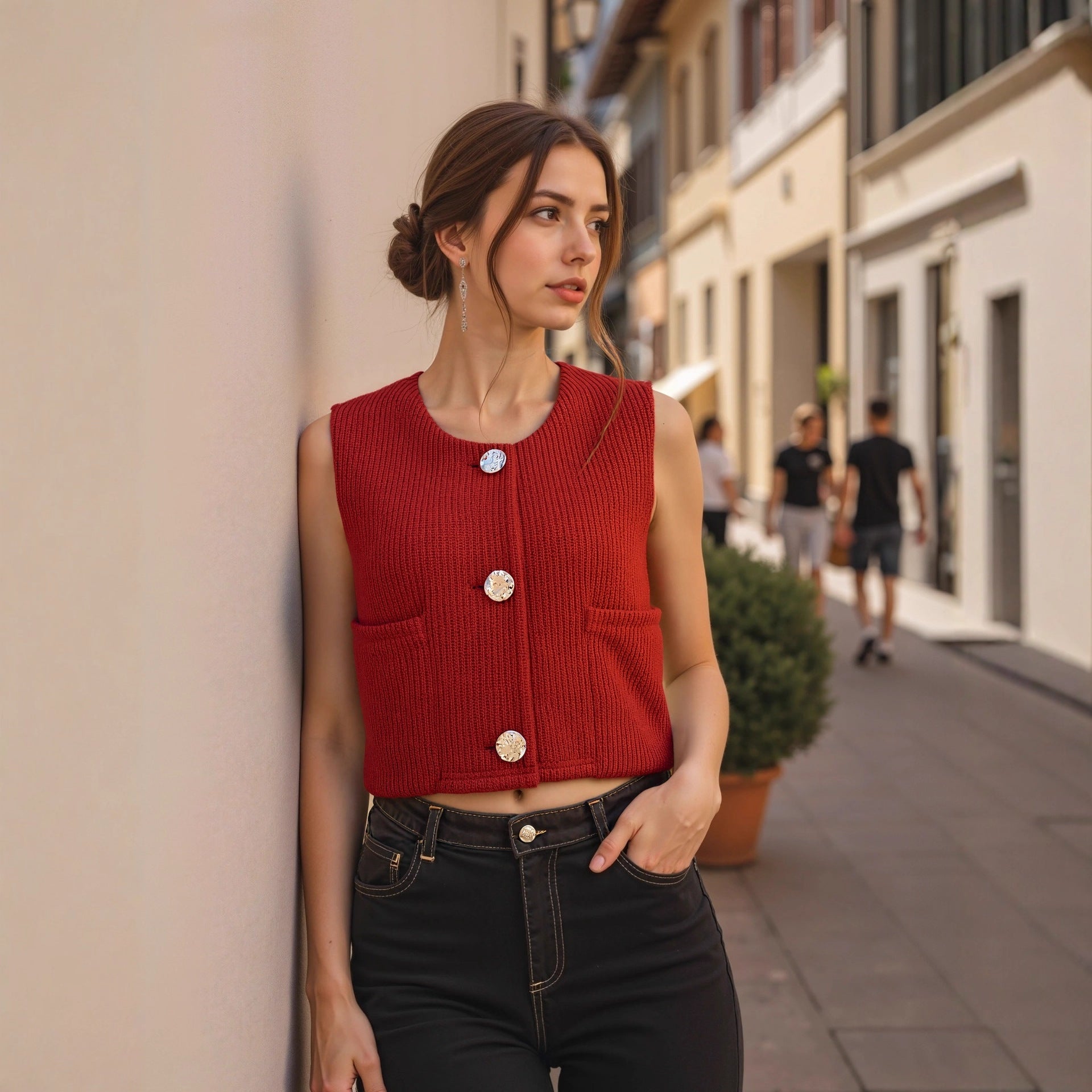 Women Clothing Spring Summer Street Thick Needle Vest Knitted Vest