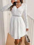 Elegant Women Solid Color Lace Patchwork Mini Holiday Dress Scallops Sundress