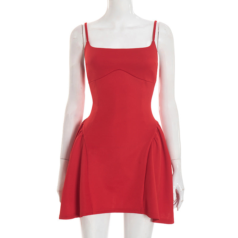 Autumn Winter Ballet Solid Color Camisole Backless a Swing Little Dress