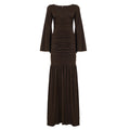 Elegant Deep V Plunge neck Pleated Mesh Patchwork Flared Sleeves Cocktail Dress Mop Formal Dress